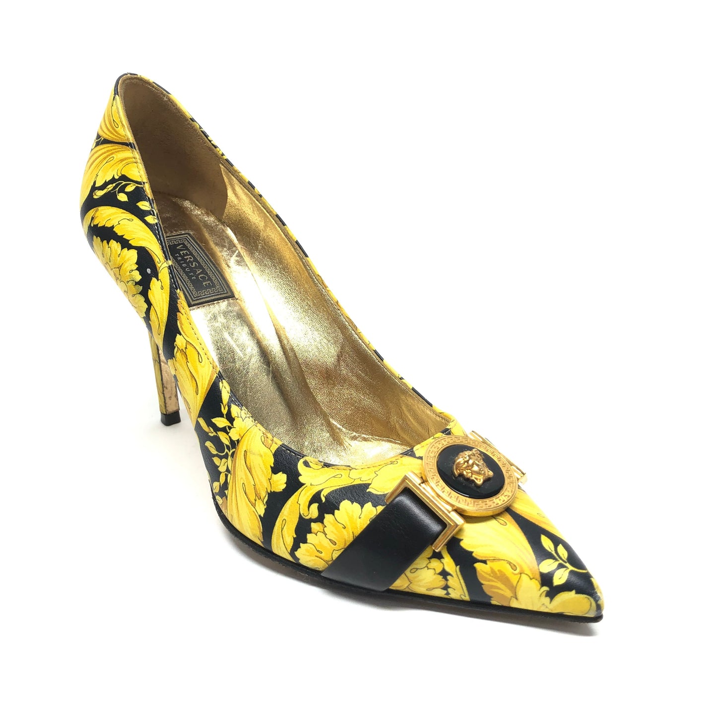 Black & Yellow Shoes Luxury Designer Versace, Size 6