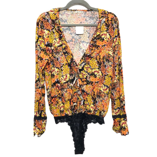 Bodysuit By Free People In Black & Orange, Size: M