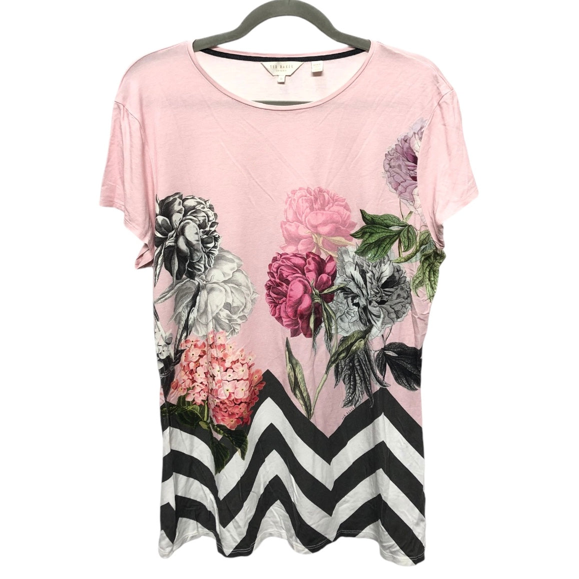 Top Short Sleeve By Ted Baker In Black & Pink, Size: 12