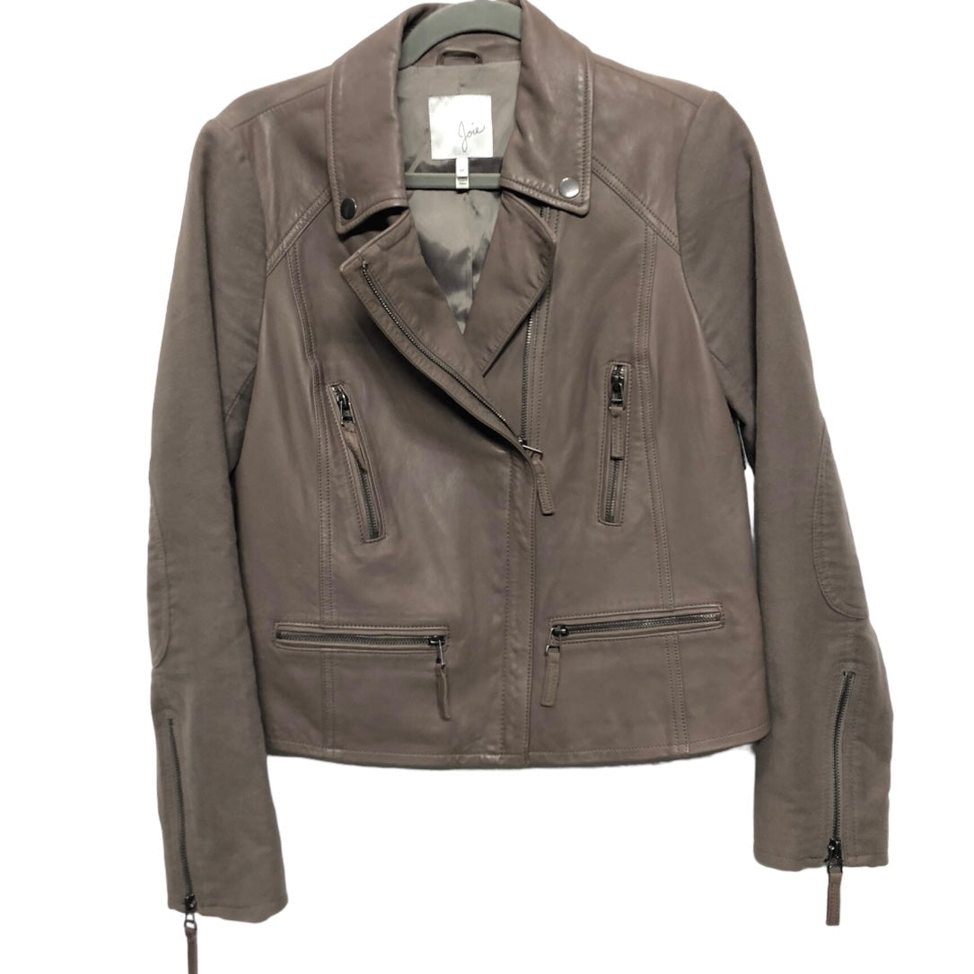 Jacket Moto Leather By Joie In Taupe, Size: M