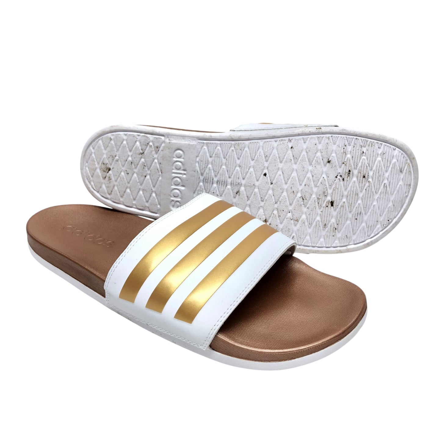 Sandals Flats By Adidas In Gold & White, Size: 11