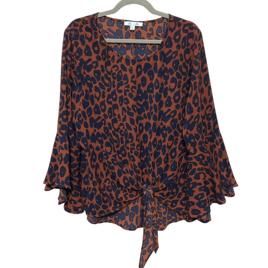 Blouse Long Sleeve By She + Sky In Blue & Brown, Size: L