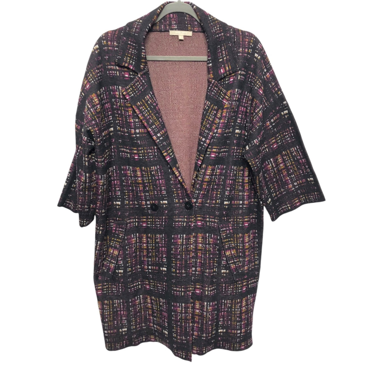 Sweater Cardigan By Joan Vass In Black & Purple, Size: S