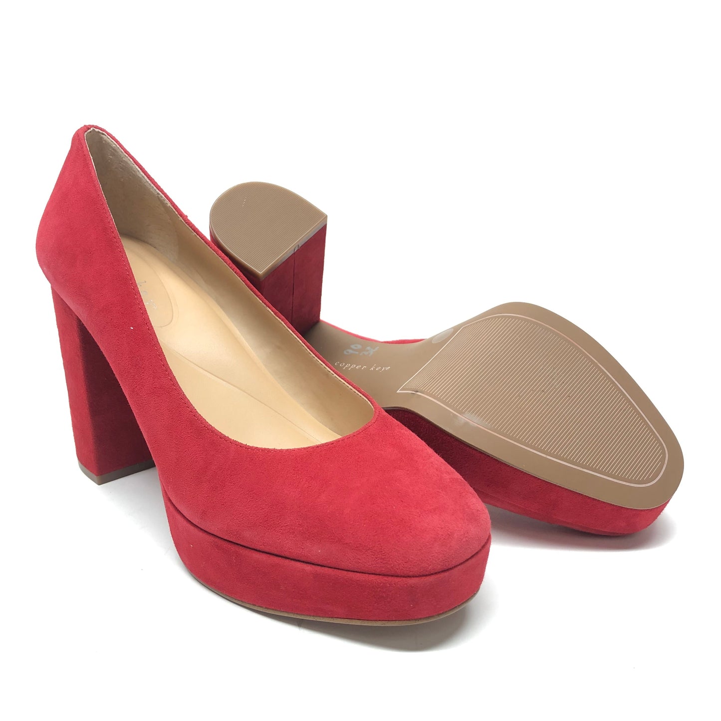 Shoes Heels Block By Copper Key In Red, Size: 8.5