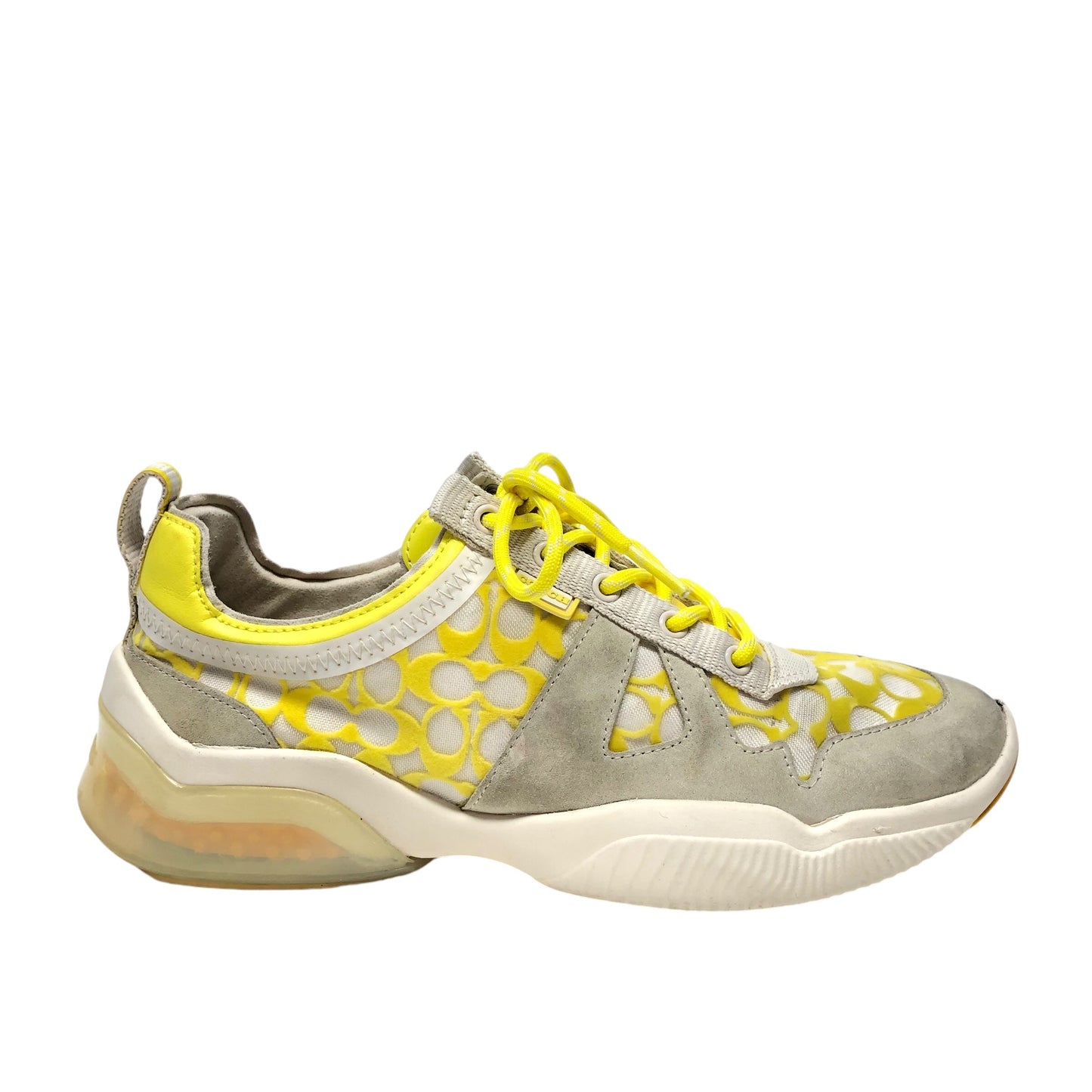 Shoes Designer By Coach In White & Yellow, Size: 8.5