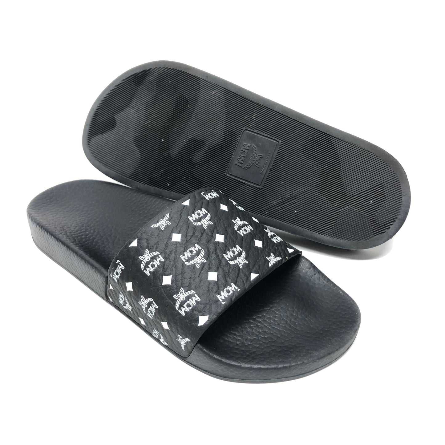 Sandals Luxury Designer By Mcm In Black & White, Size: 8