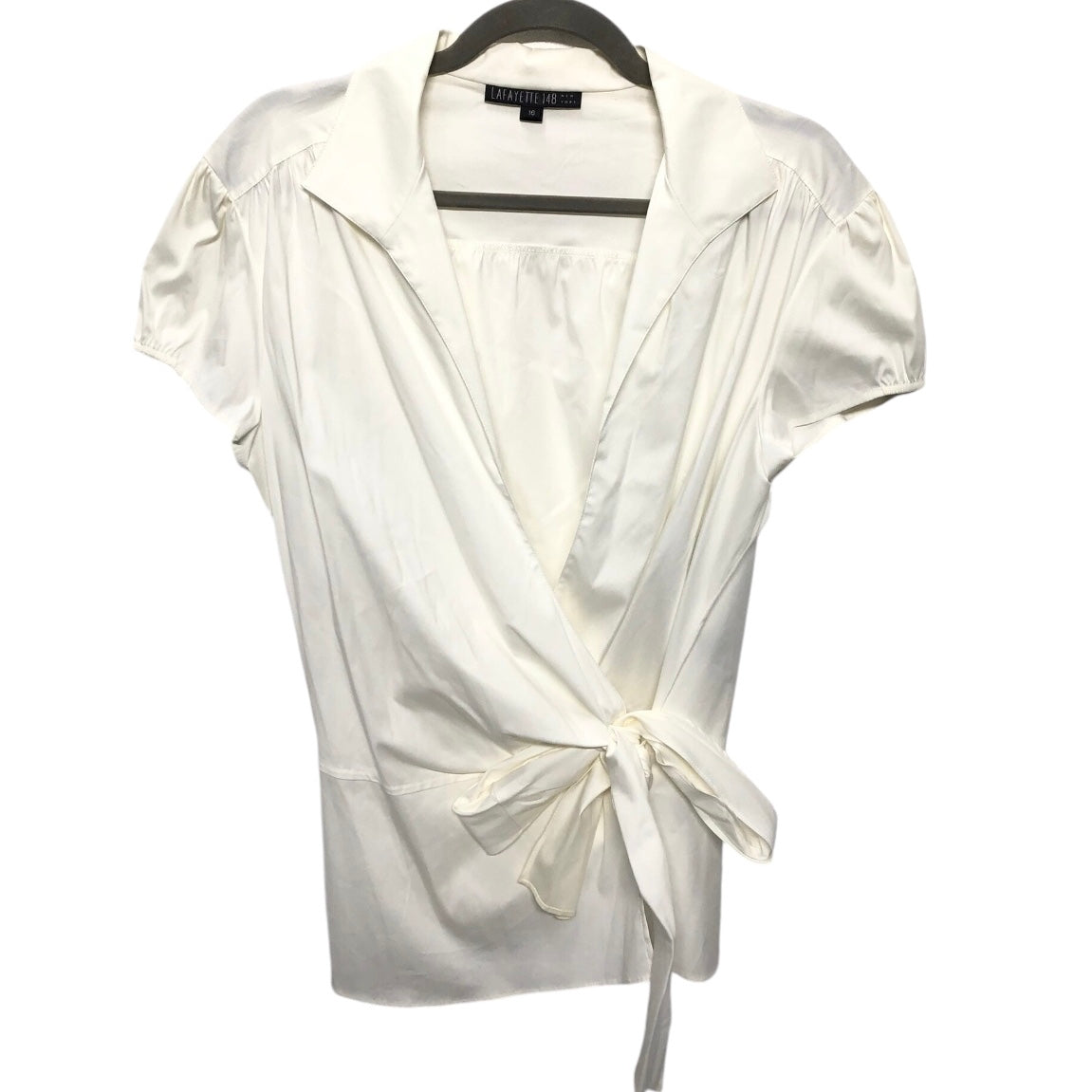 Top Short Sleeve Designer By Lafayette 148 In White, Size: 16