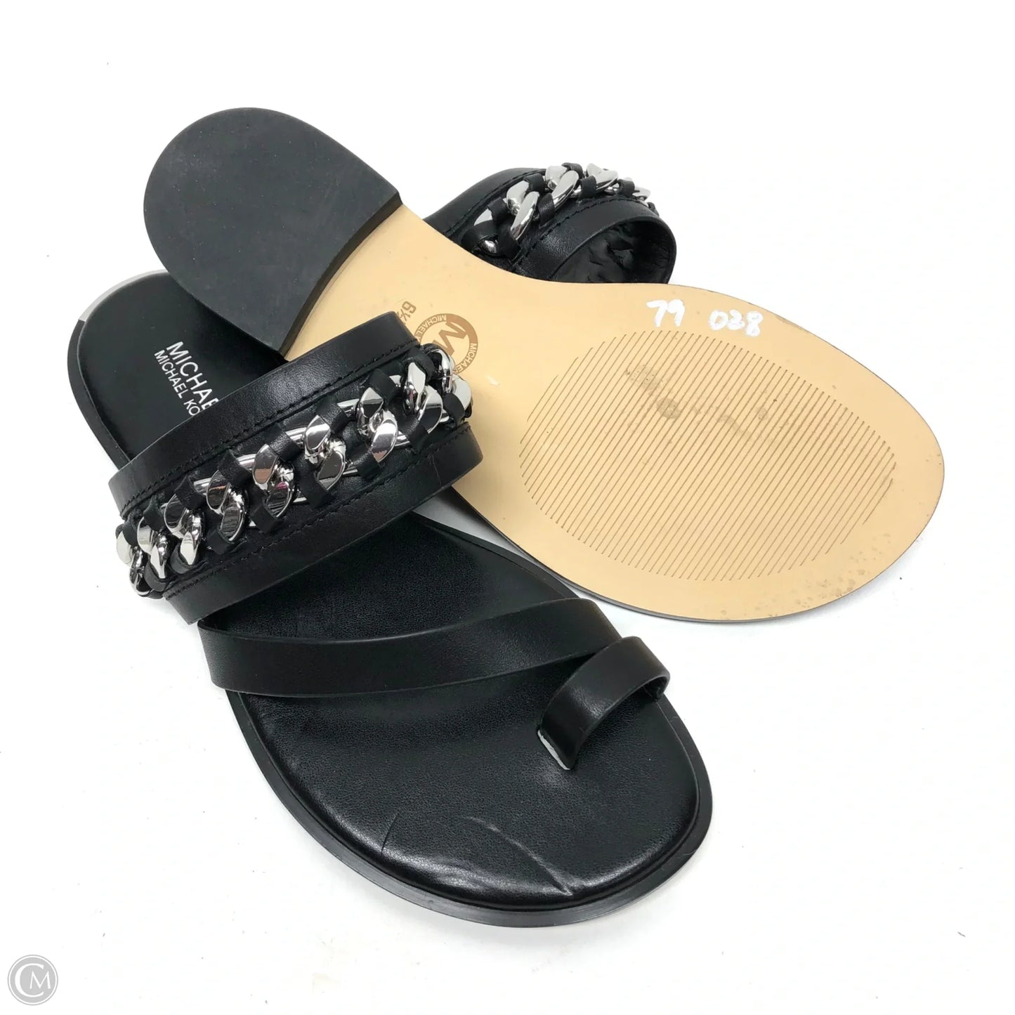 Sandals Flats By Michael By Michael Kors In Black & Silver, Size: 6.5