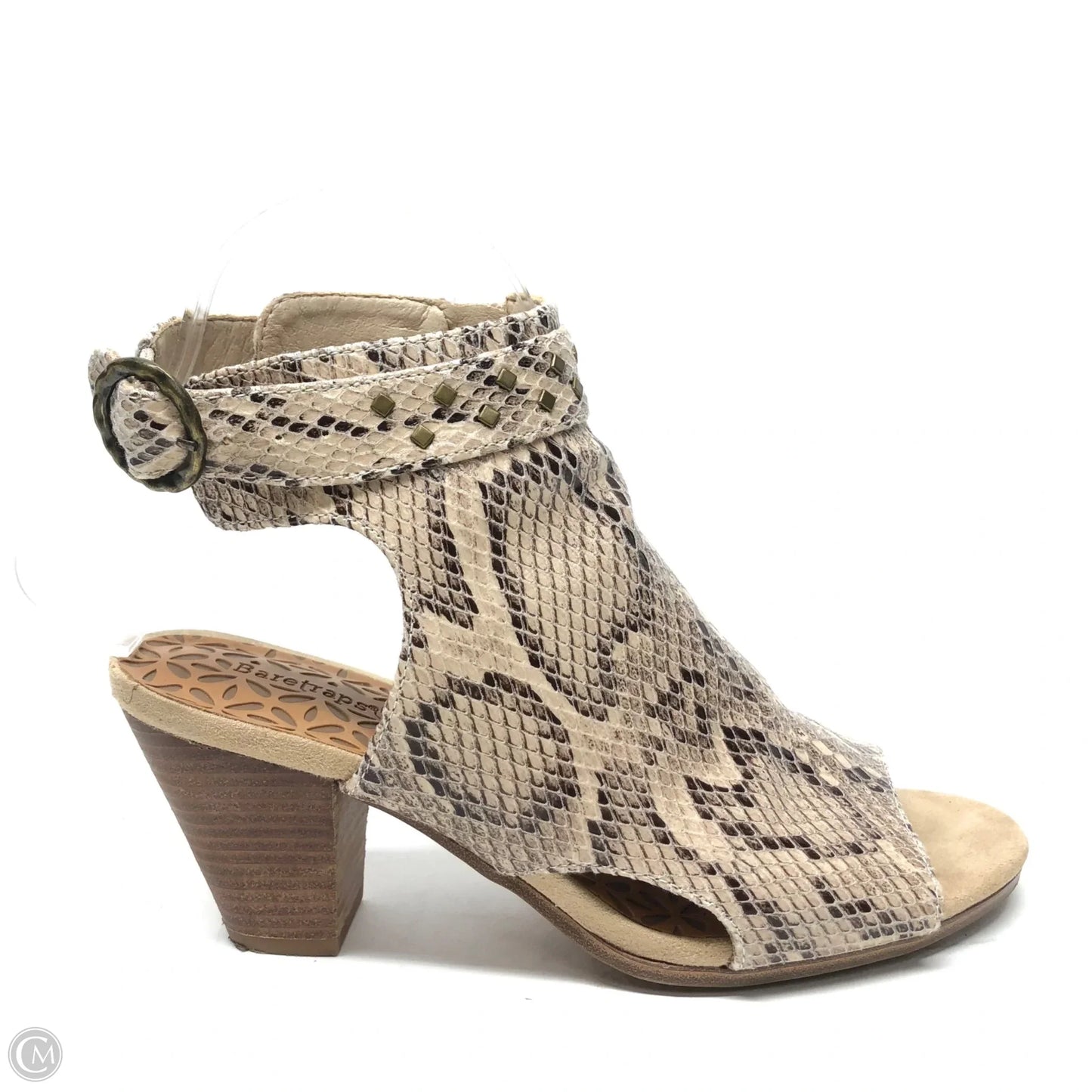 Sandals Heels Block By Bare Traps In Snakeskin Print, Size: 6.5