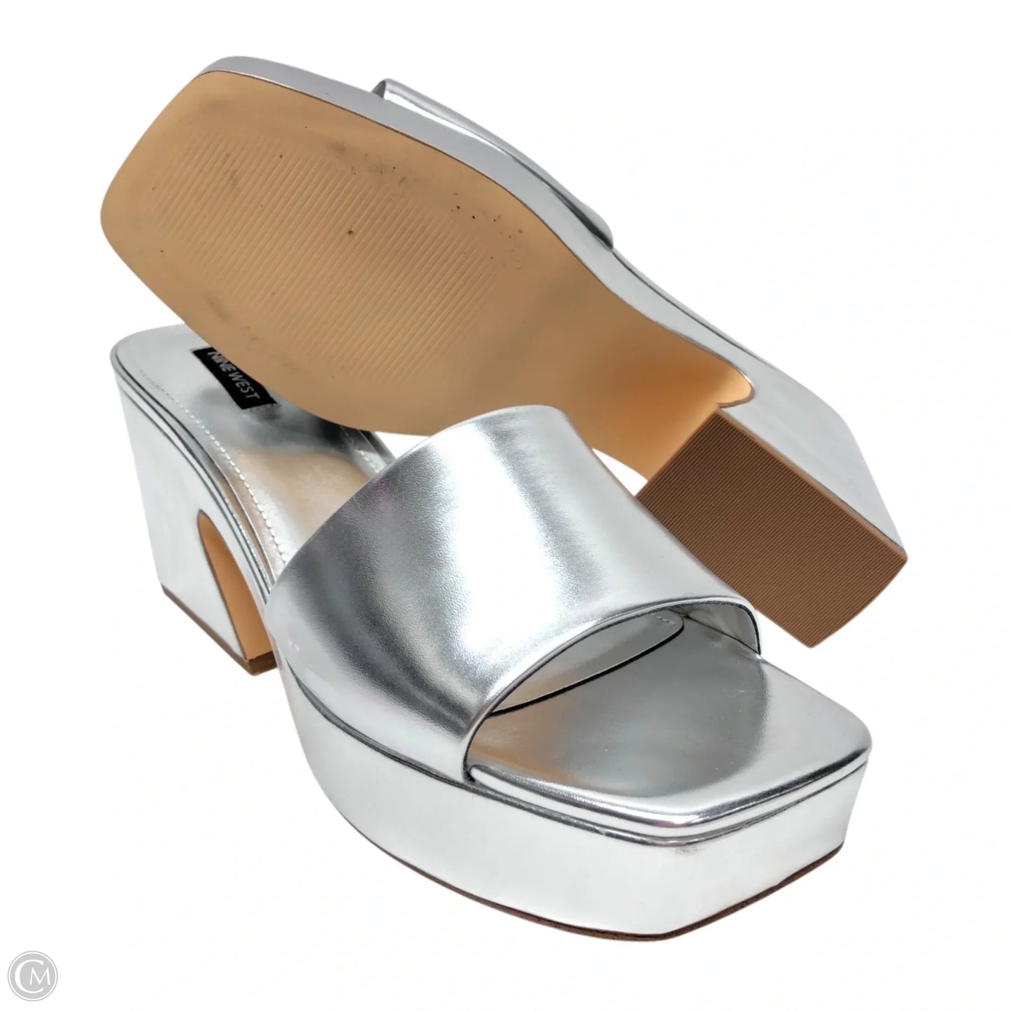 Sandals Heels Block By Nine West In Silver, Size: 12