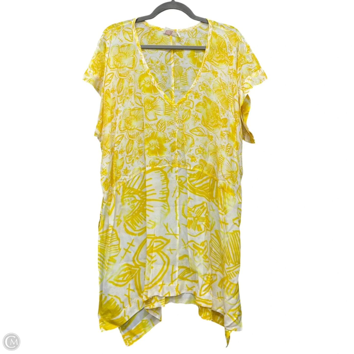 Tunic Short Sleeve By Anthropologie In White & Yellow, Size: S