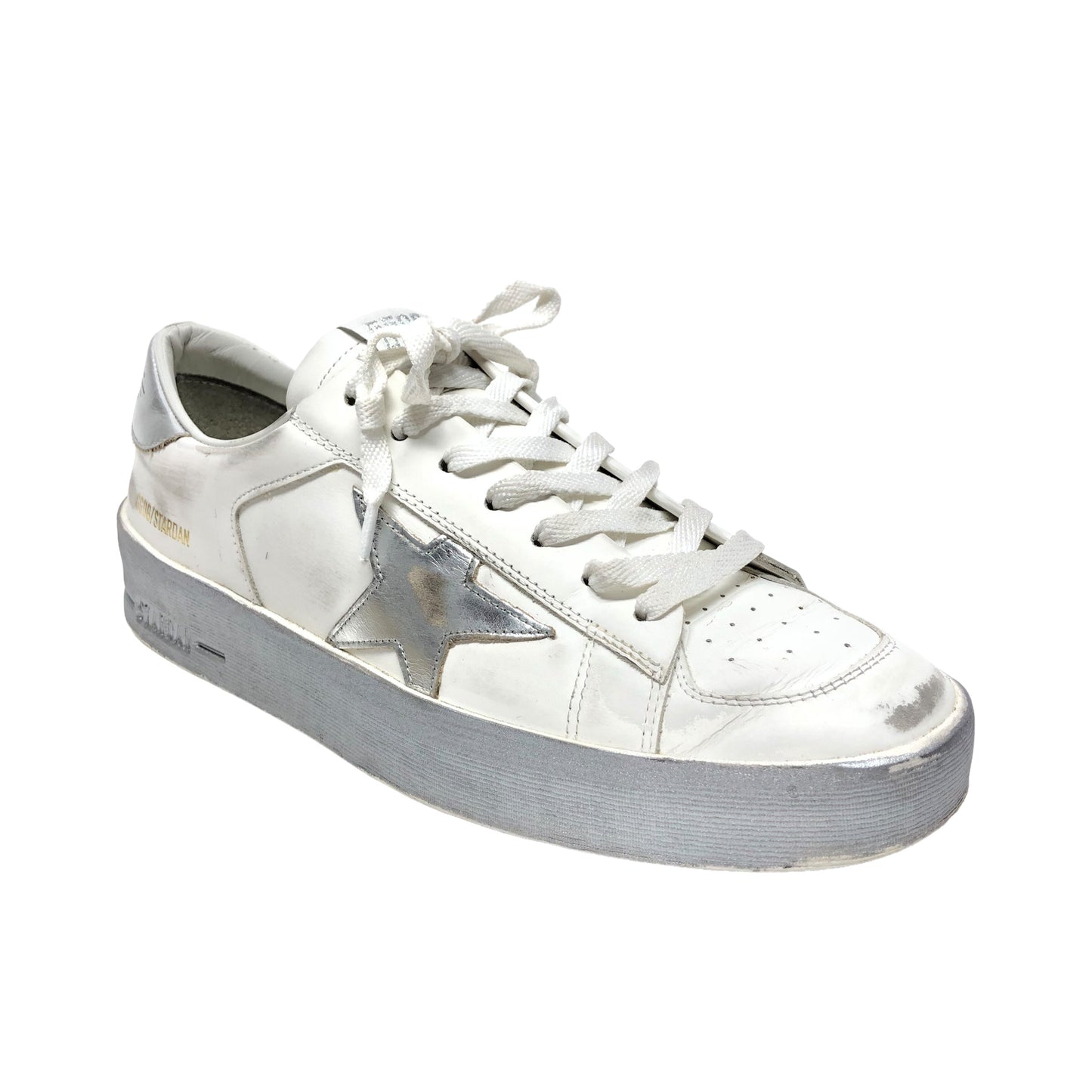 Silver & White Shoes Luxury Designer Golden Goose, Size 10