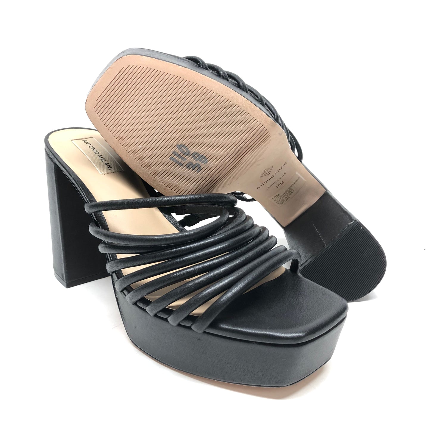 Black Sandals Heels Block Antonio Melani, Size 10