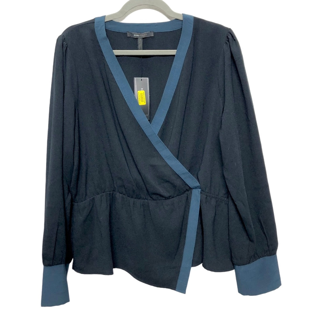 Black & Blue Blouse Long Sleeve Bcbgmaxazria, Size L