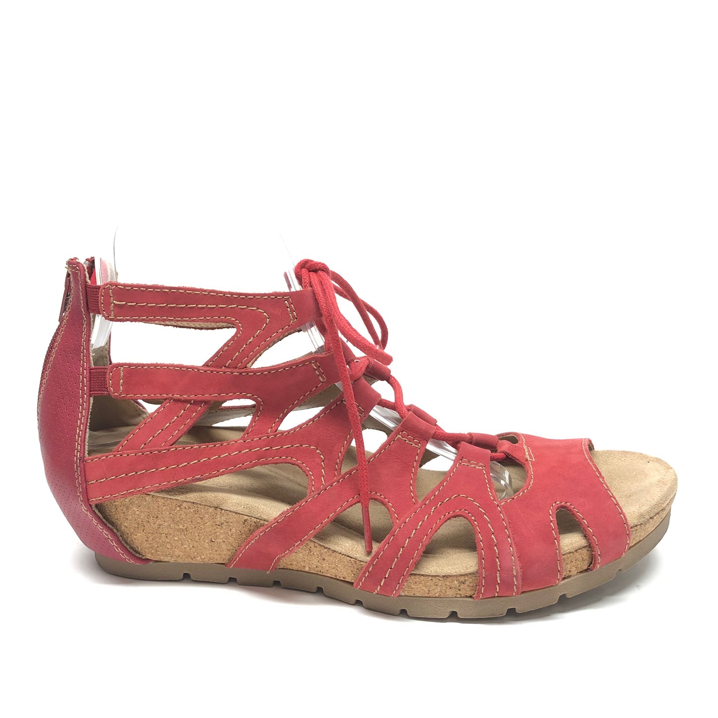 Red Sandals Heels Wedge Earth, Size 11