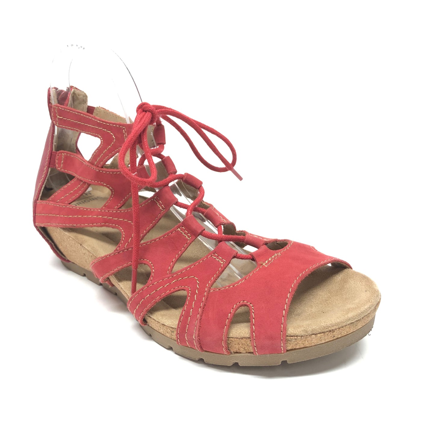 Red Sandals Heels Wedge Earth, Size 11