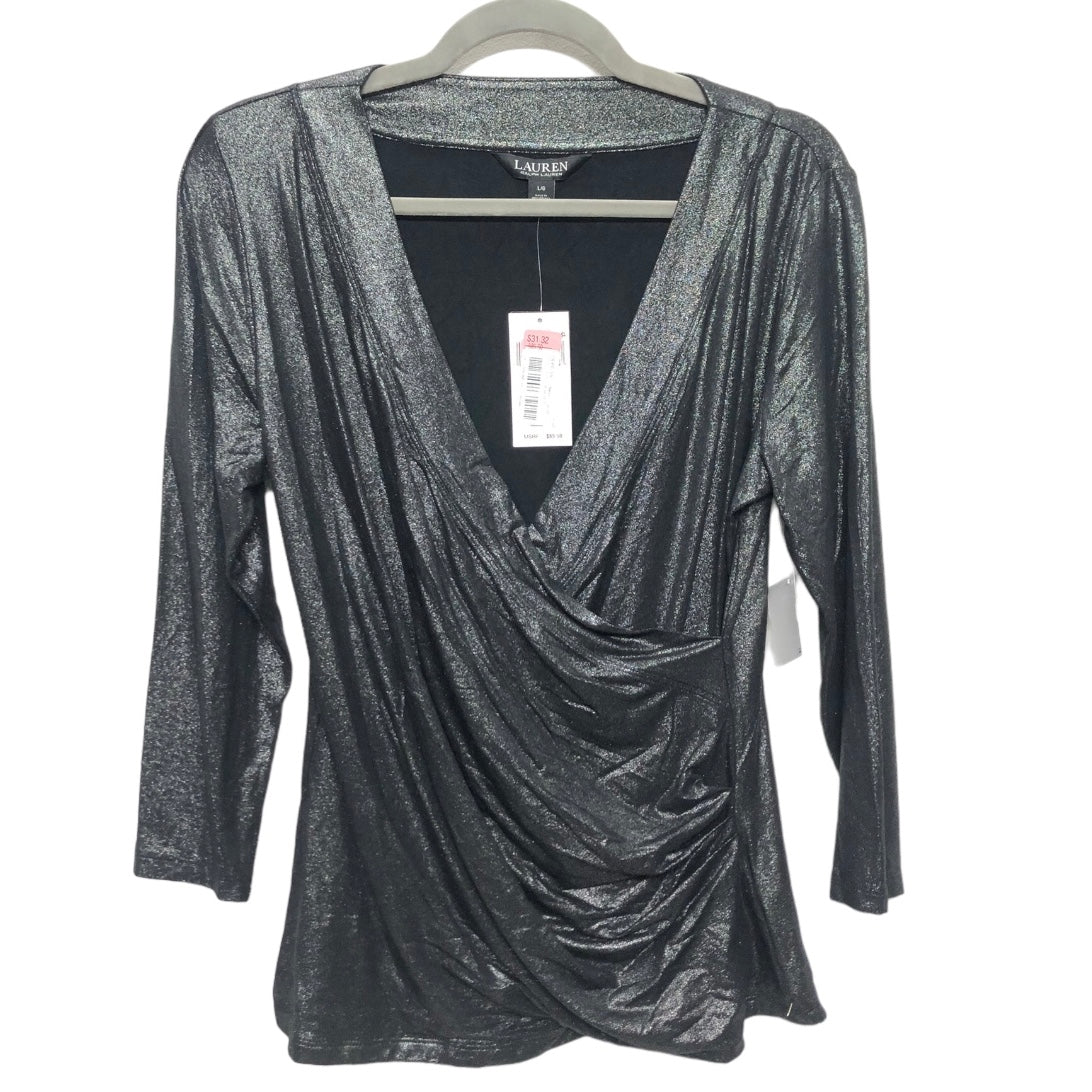 Black & Silver Top Long Sleeve Lauren By Ralph Lauren, Size L