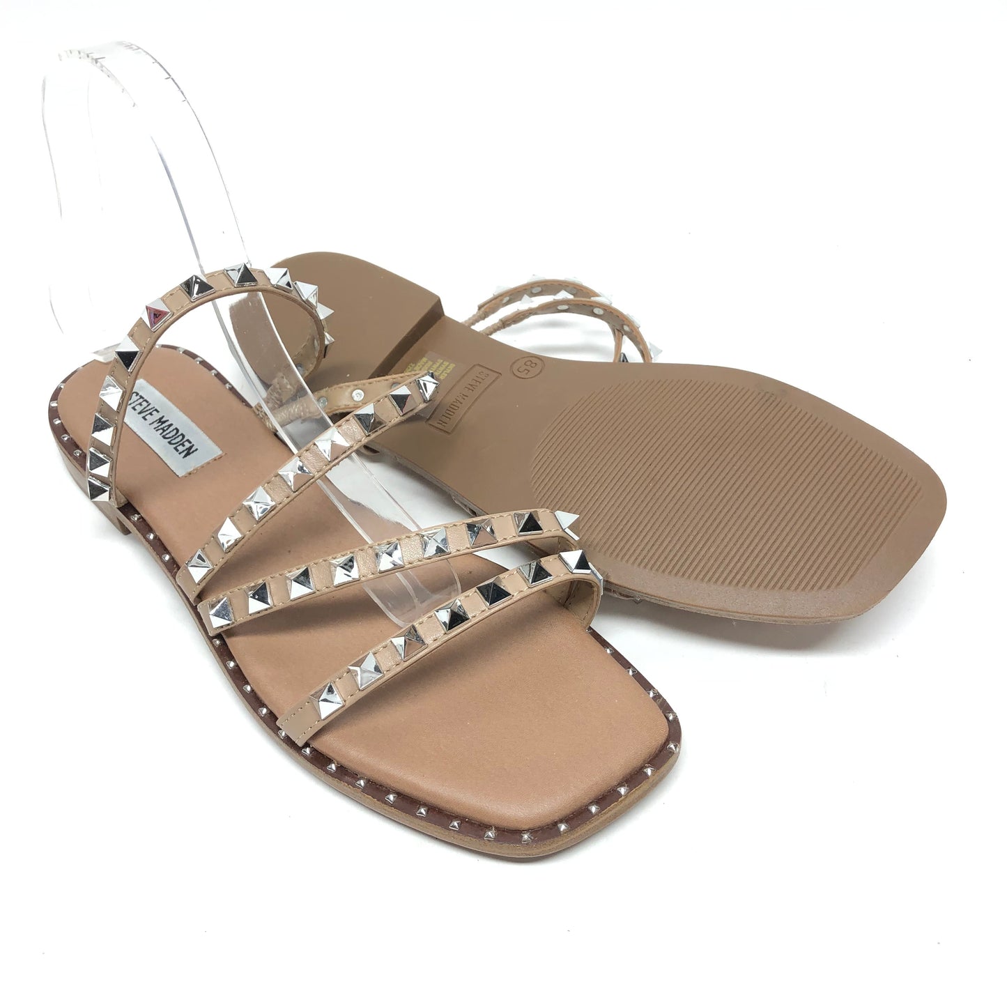 Silver & Tan Sandals Flats Steve Madden, Size 8.5