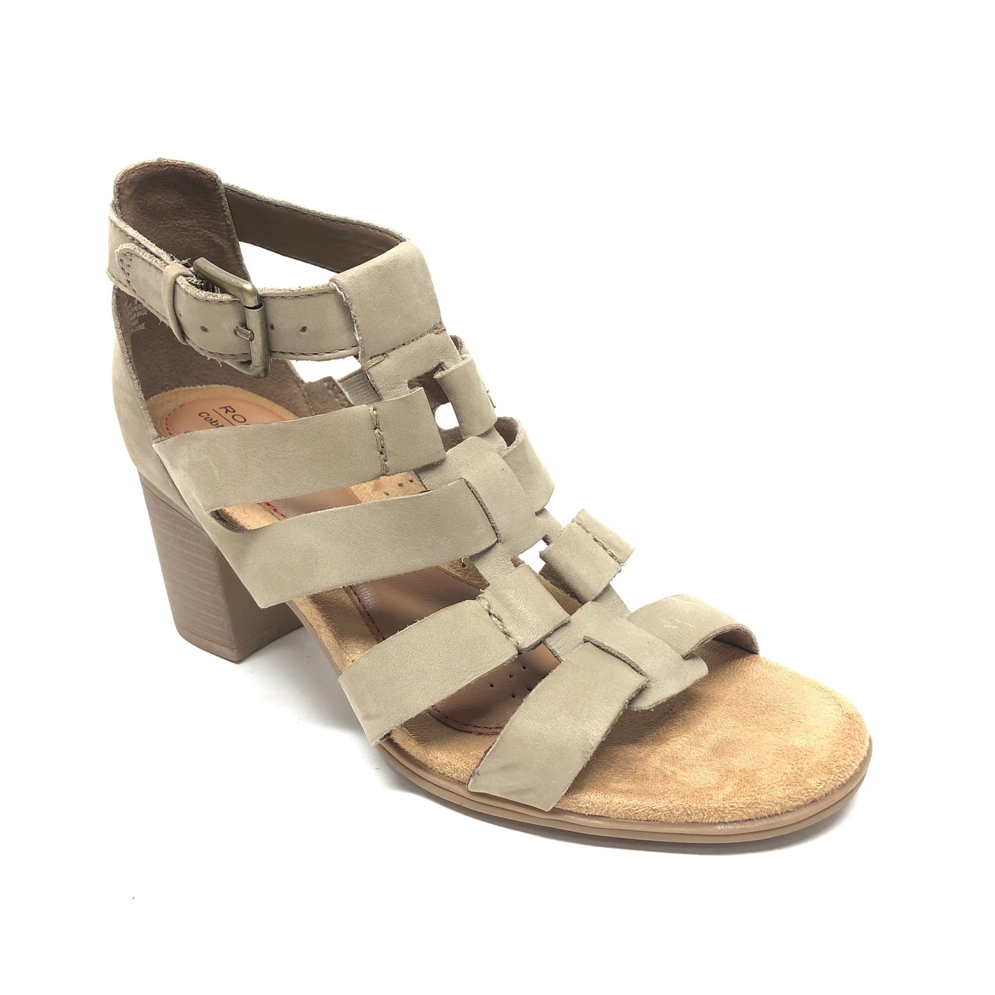 Taupe Sandals Heels Block Rockport, Size 6
