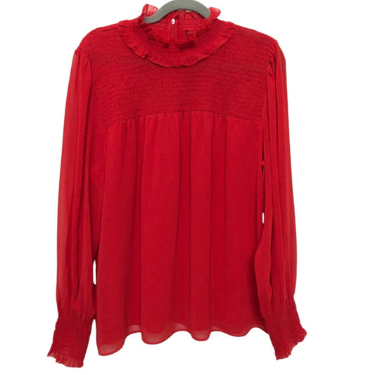 Blouse Long Sleeve By Ann Taylor In Red, Size: L