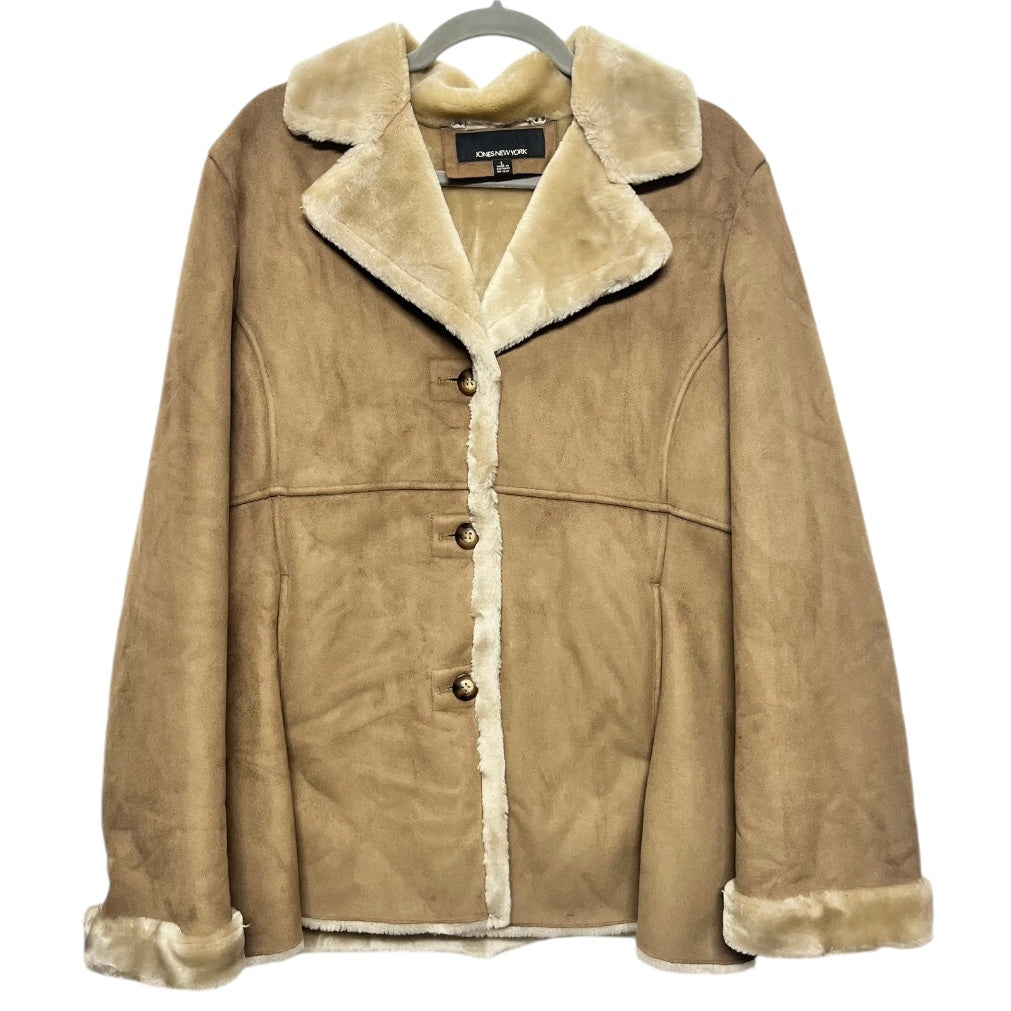 Coat Faux Fur & Sherpa By Jones New York In Tan, Size: L