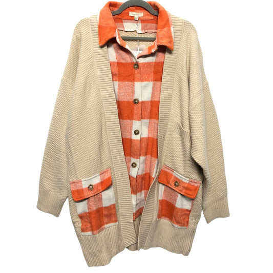 Jacket Shirt By Clothes Mentor In Cream & Orange, Size: 3x