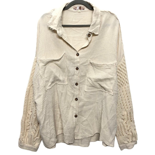 Jacket Shirt By Clothes Mentor In Cream, Size: L