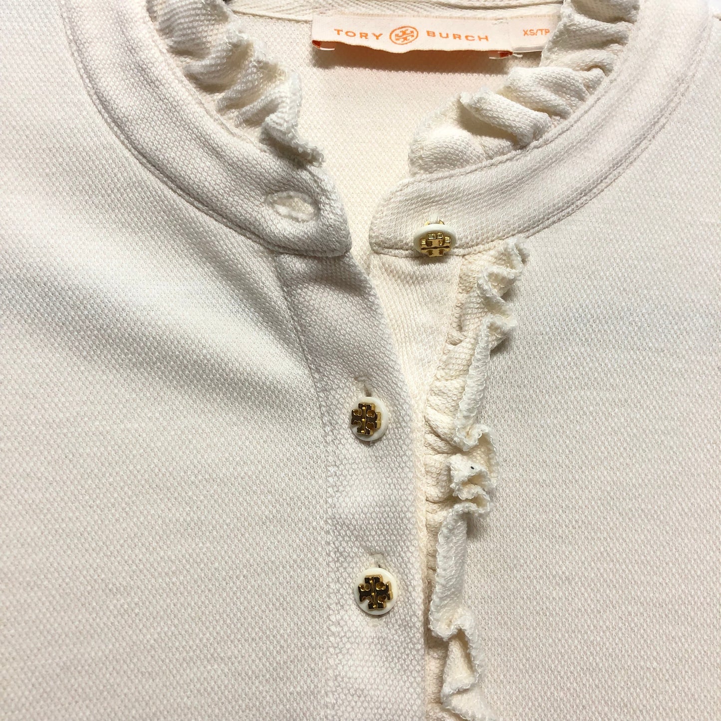 Top Short Sleeve Designer By Tory Burch In Cream, Size: Xs