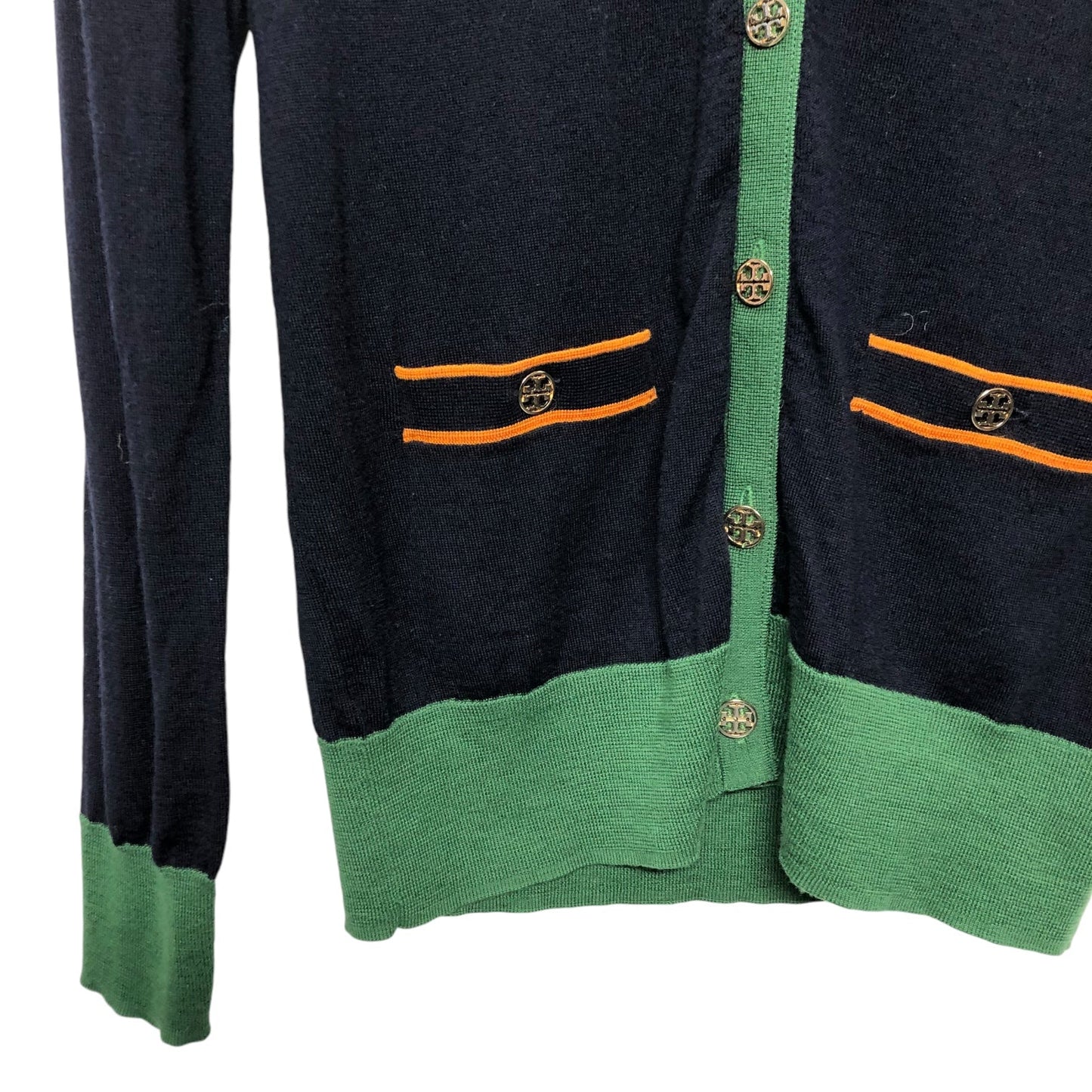 Cardigan Designer By Tory Burch In Blue & Green, Size: S