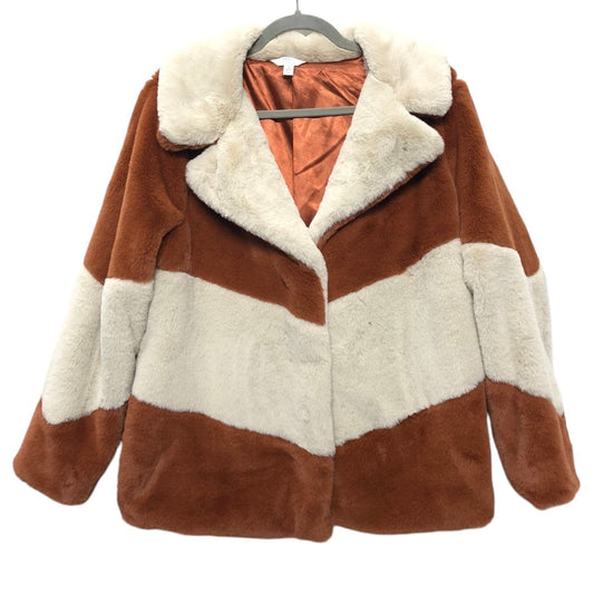 Jacket Faux Fur & Sherpa By Time And Tru In Tan & White, Size: S