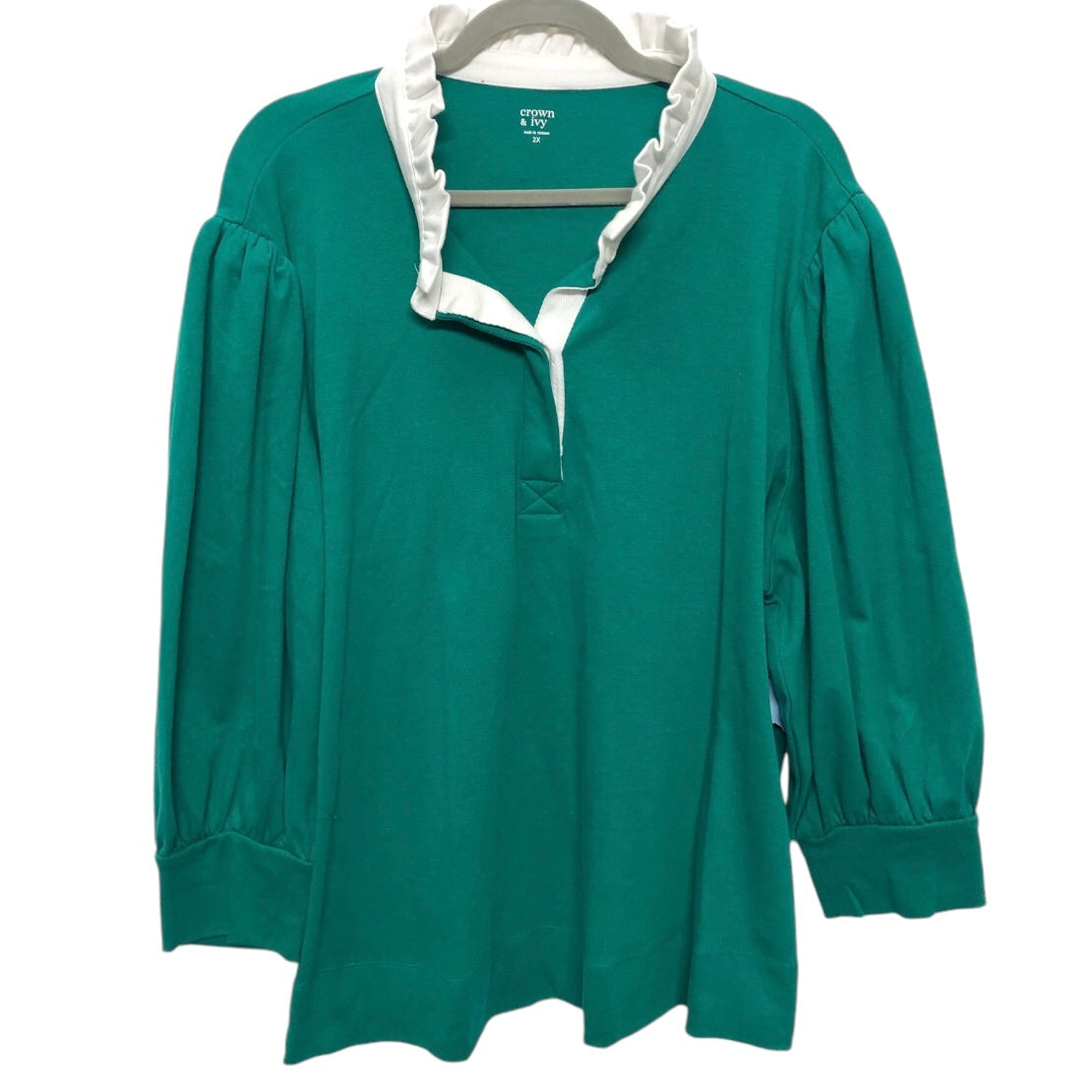 Top Short Sleeve By Crown And Ivy In Green & White, Size: 2x