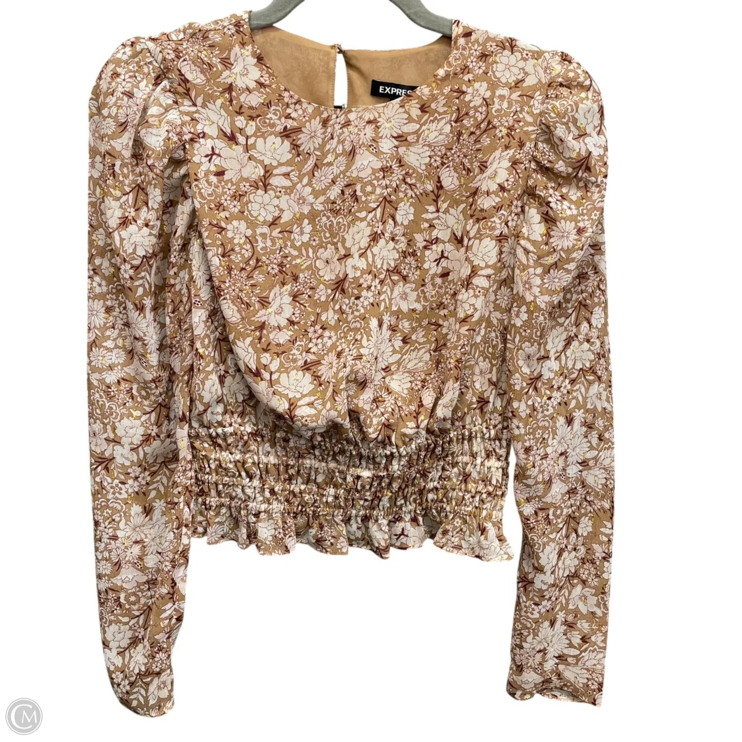 Blouse Long Sleeve By Express In Tan, Size: Xs