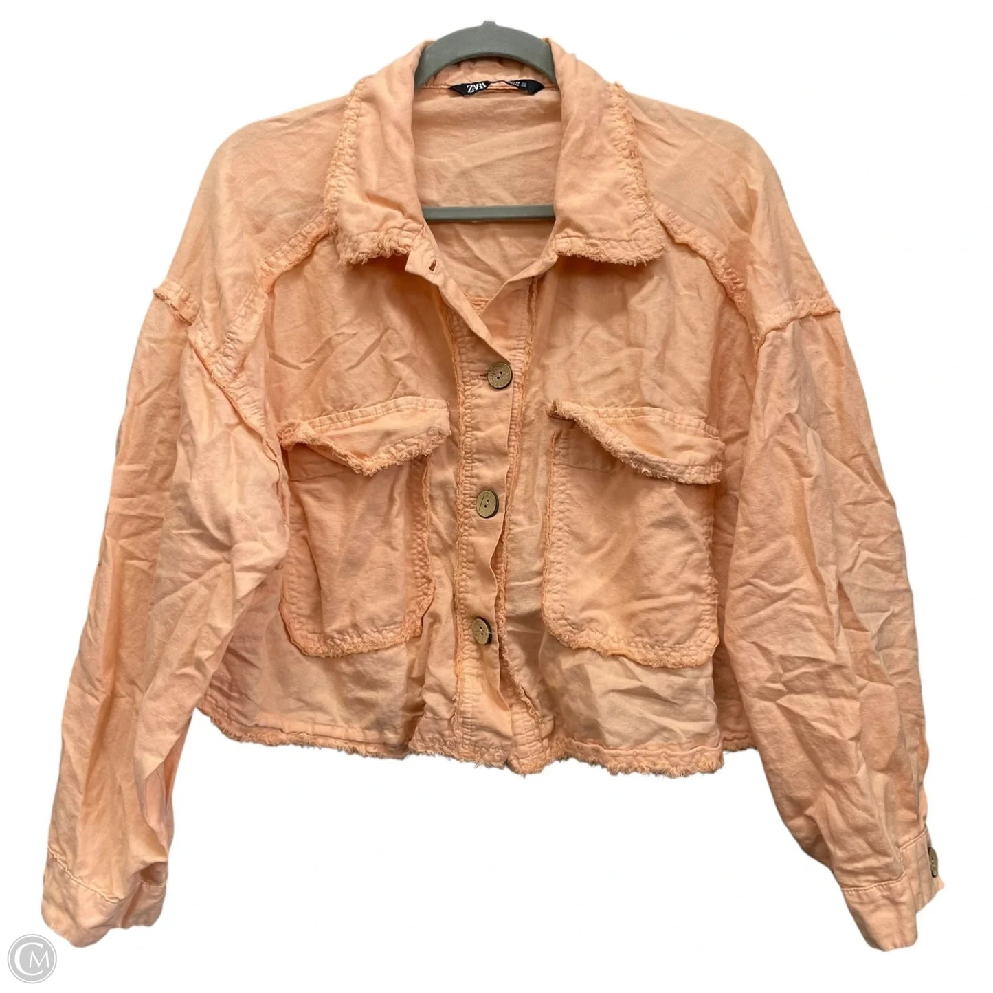 Jacket Shirt By Zara In Orange, Size: Xl