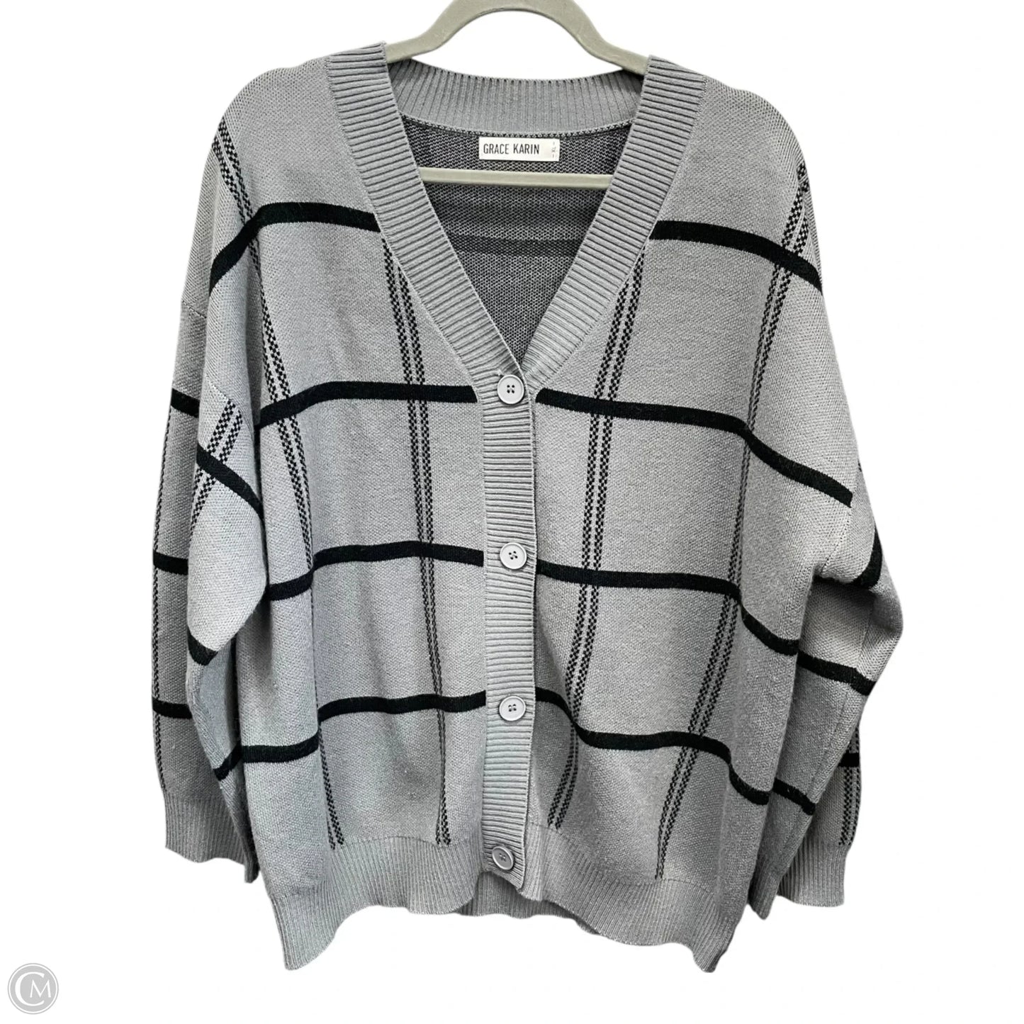Sweater Cardigan By Grace Karin In Black & Grey, Size: 1x