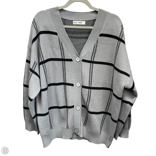 Sweater Cardigan By Grace Karin In Black & Grey, Size: 1x