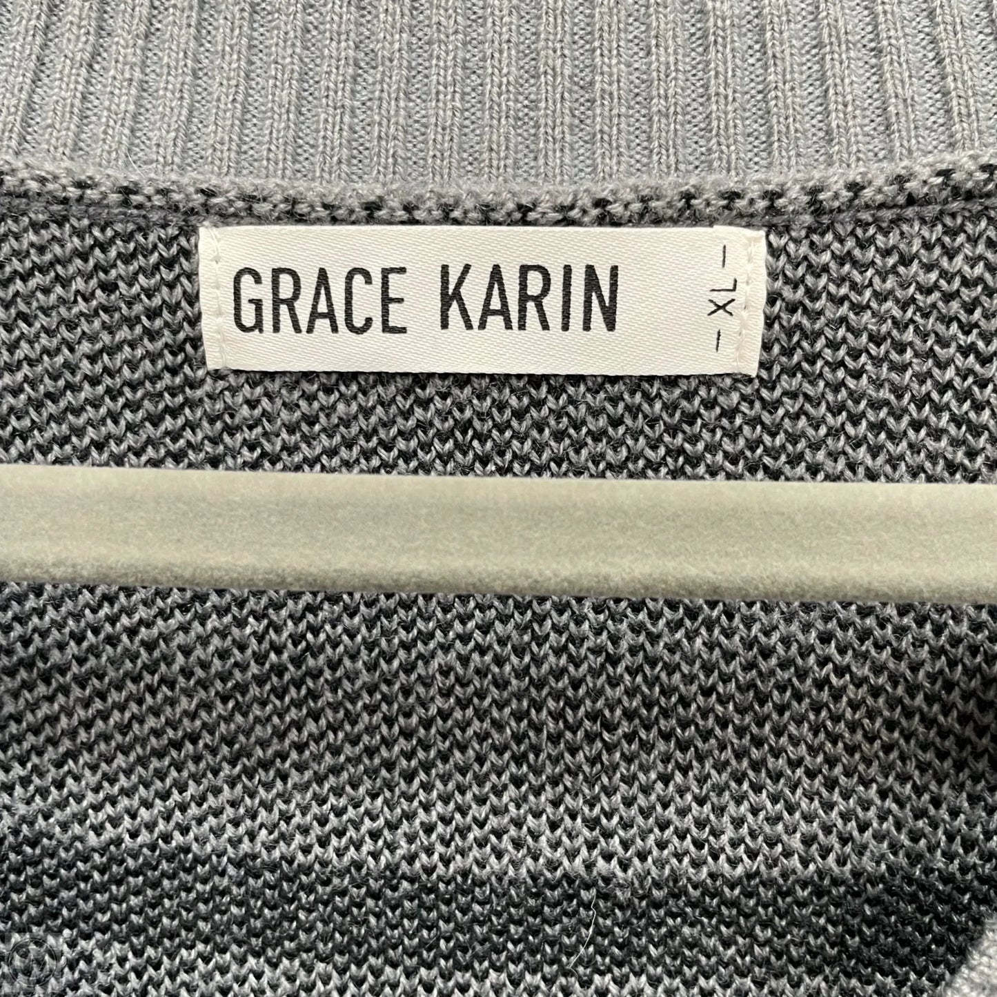 Sweater Cardigan By Grace Karin In Black & Grey, Size: 1x