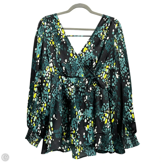 Blouse Long Sleeve By Torrid In Black & Green, Size: 1x