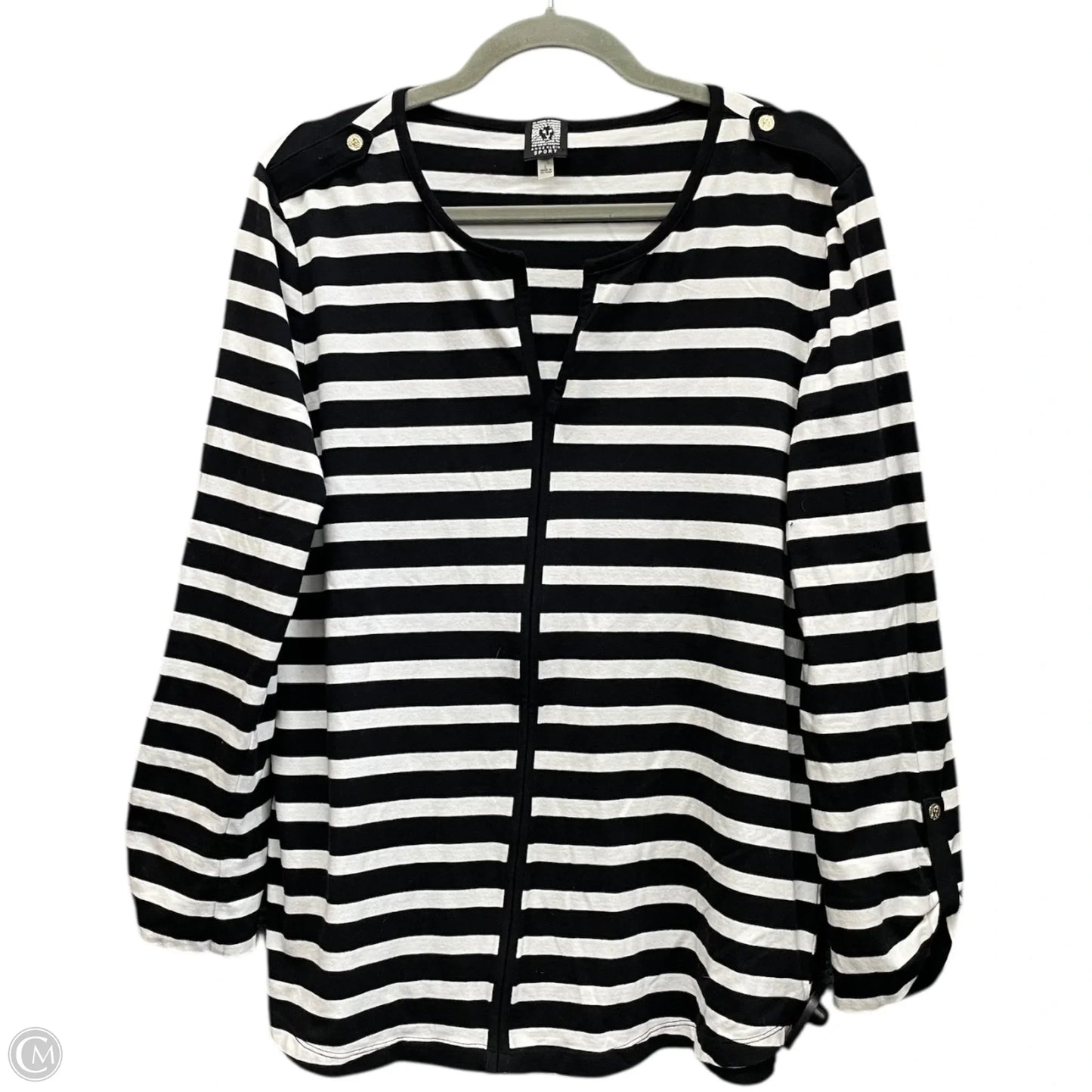 Top Long Sleeve By Anne Klein In Black & White, Size: L