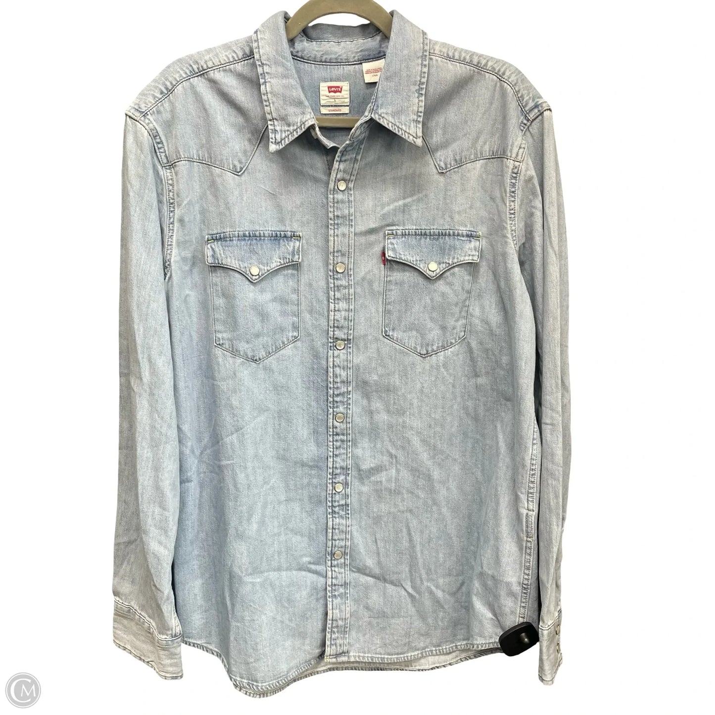Jacket Shirt By Levis In Blue Denim, Size: L