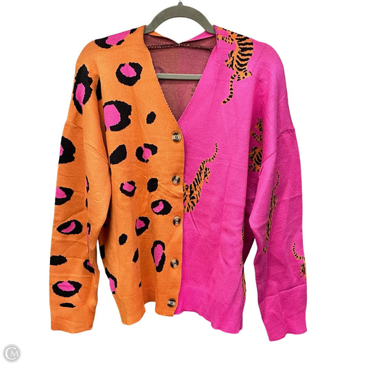 Sweater Cardigan By Clothes Mentor In Orange & Pink, Size: L