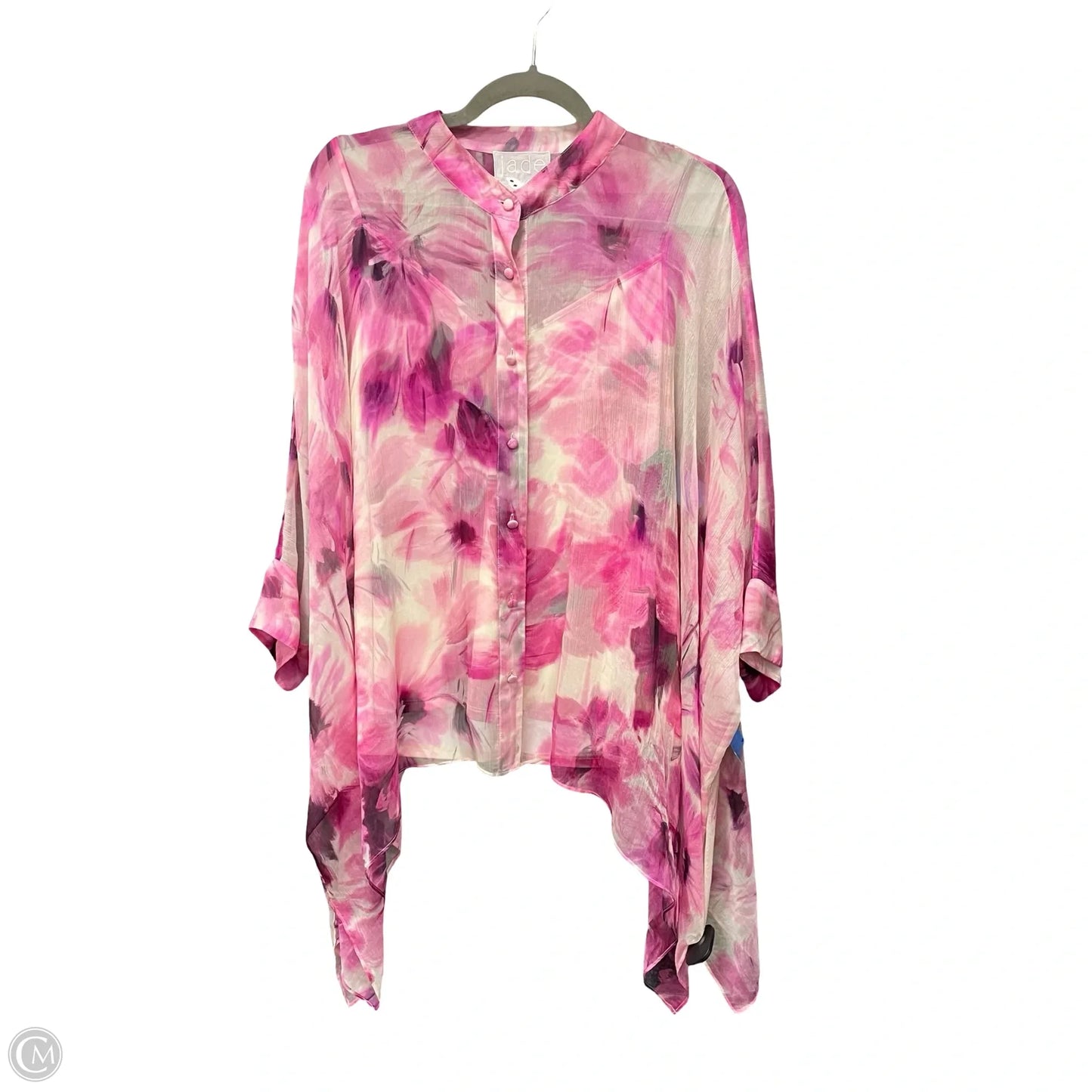 Blouse Short Sleeve By Johnny Was In Cream & Pink, Size: L