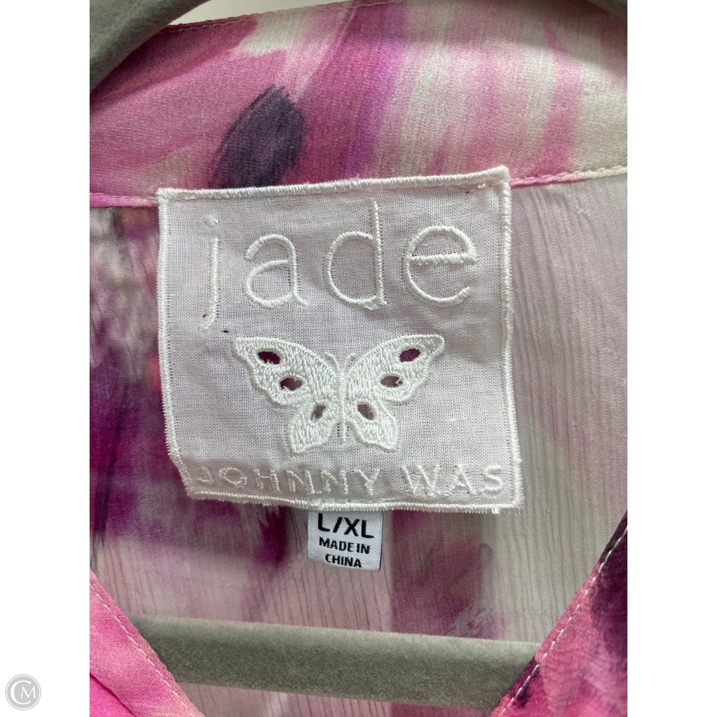 Blouse Short Sleeve By Johnny Was In Cream & Pink, Size: L