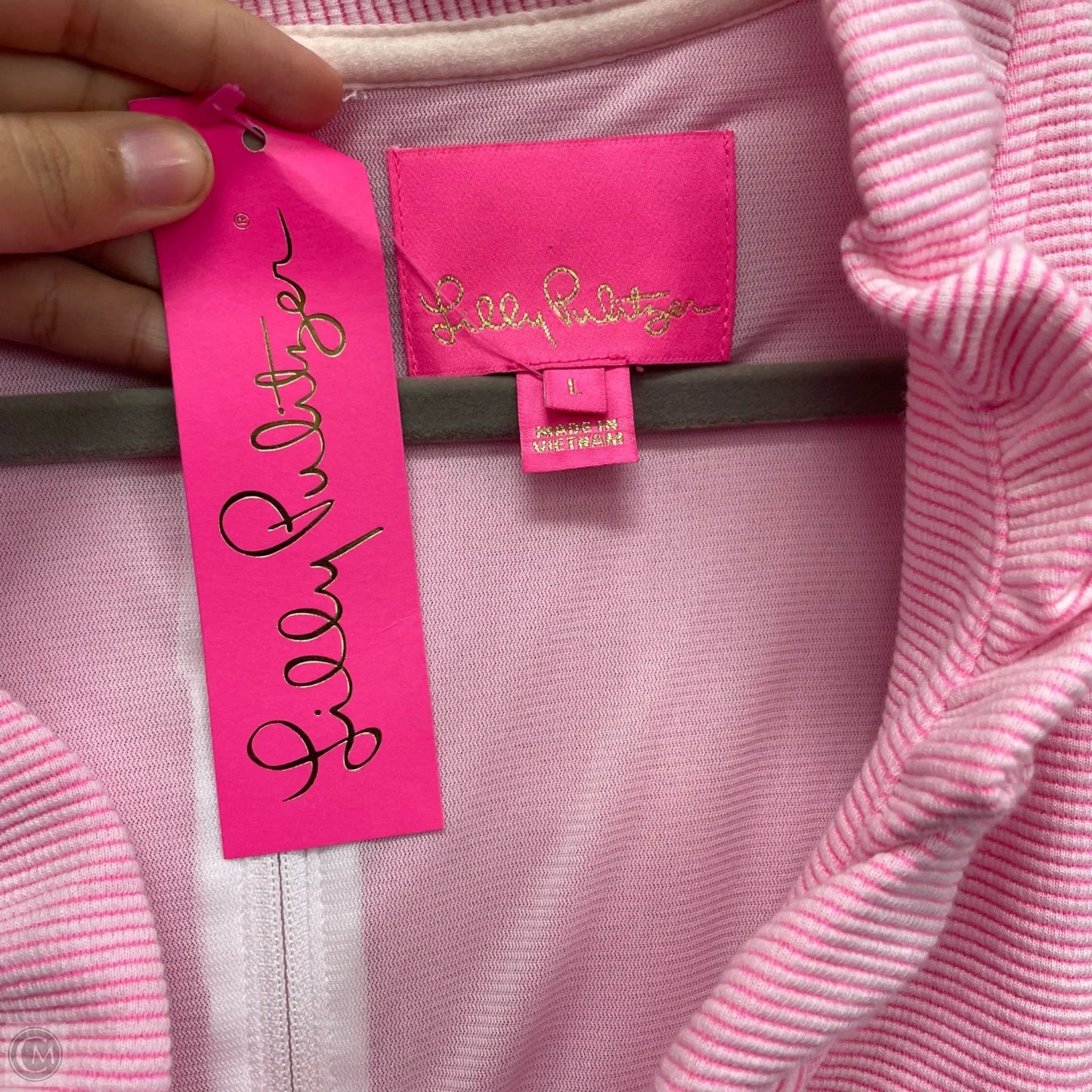 Dress Designer By Lilly Pulitzer In Pink & White, Size: L