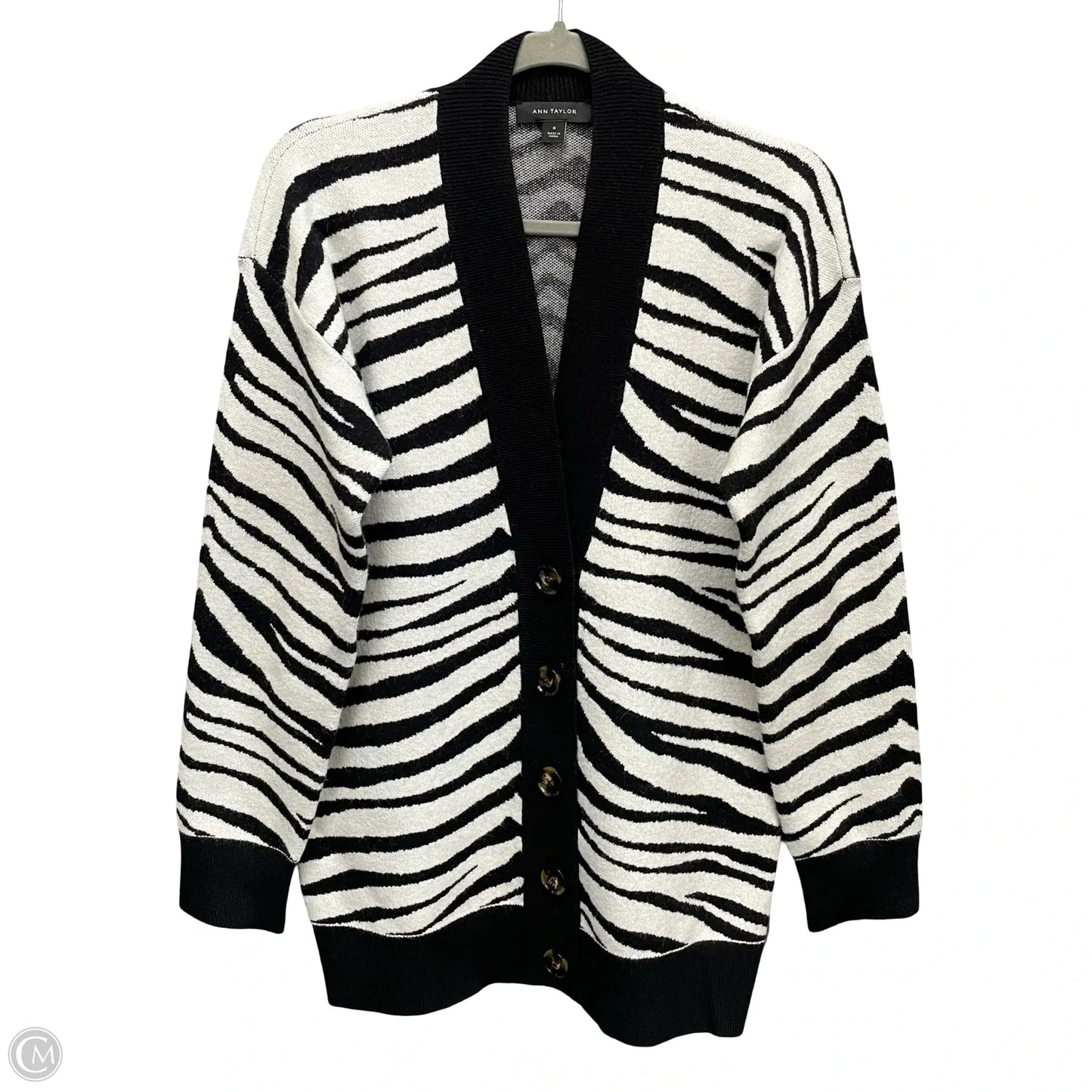 Sweater Cardigan By Ann Taylor In Black & White, Size: M