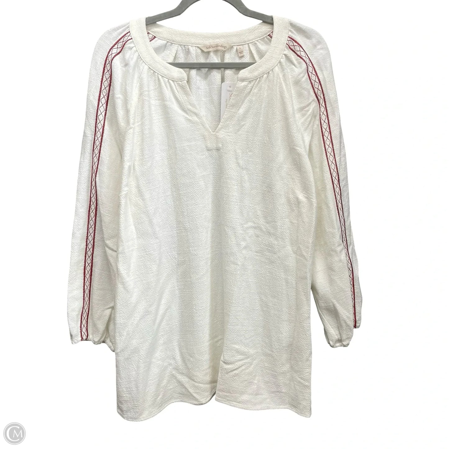 Tunic Long Sleeve By Soft Surroundings In Cream & Red, Size: L