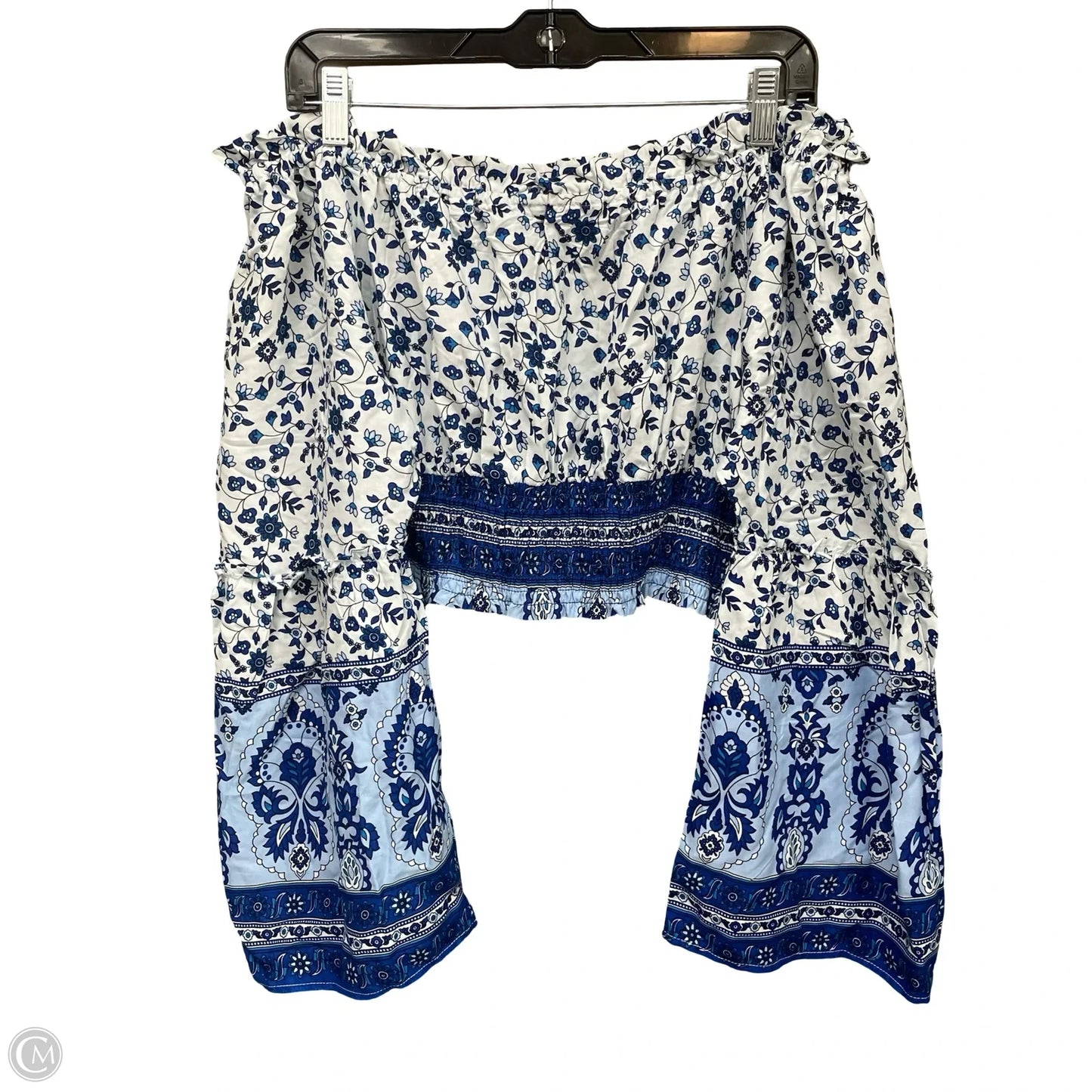 Blouse Long Sleeve By Clothes Mentor In Blue & White, Size: 1x