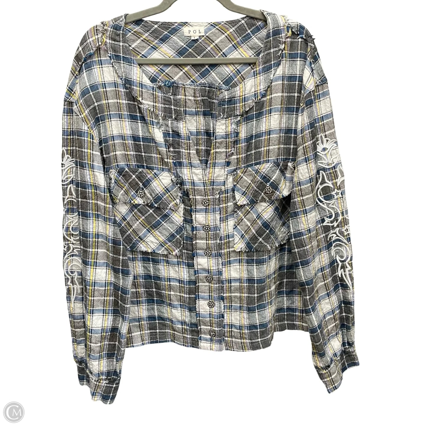 Top Long Sleeve By Pol In Plaid Pattern, Size: L