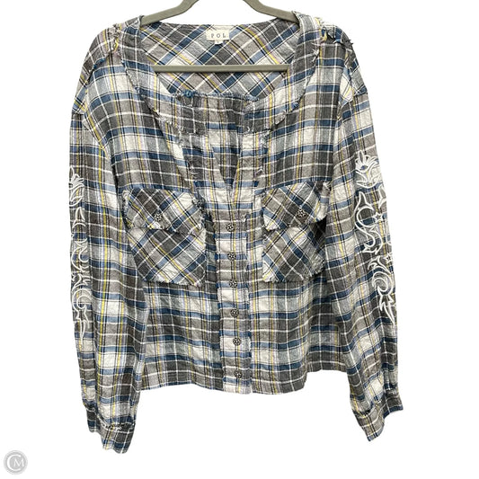 Top Long Sleeve By Pol In Plaid Pattern, Size: L