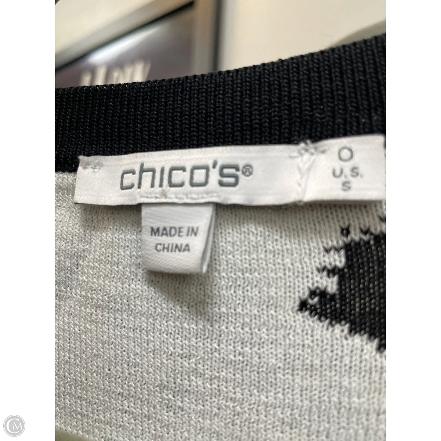 Sweater Cardigan By Chicos In Black & White, Size: S