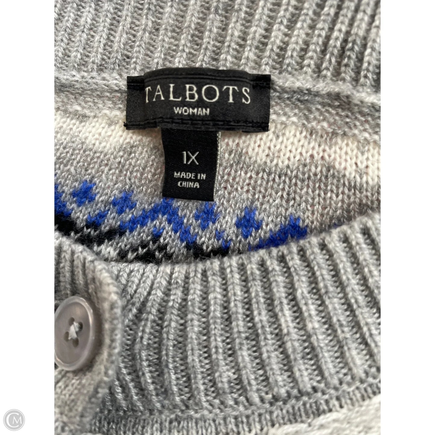 Sweater Cardigan By Talbots In Blue & Grey, Size: 1x